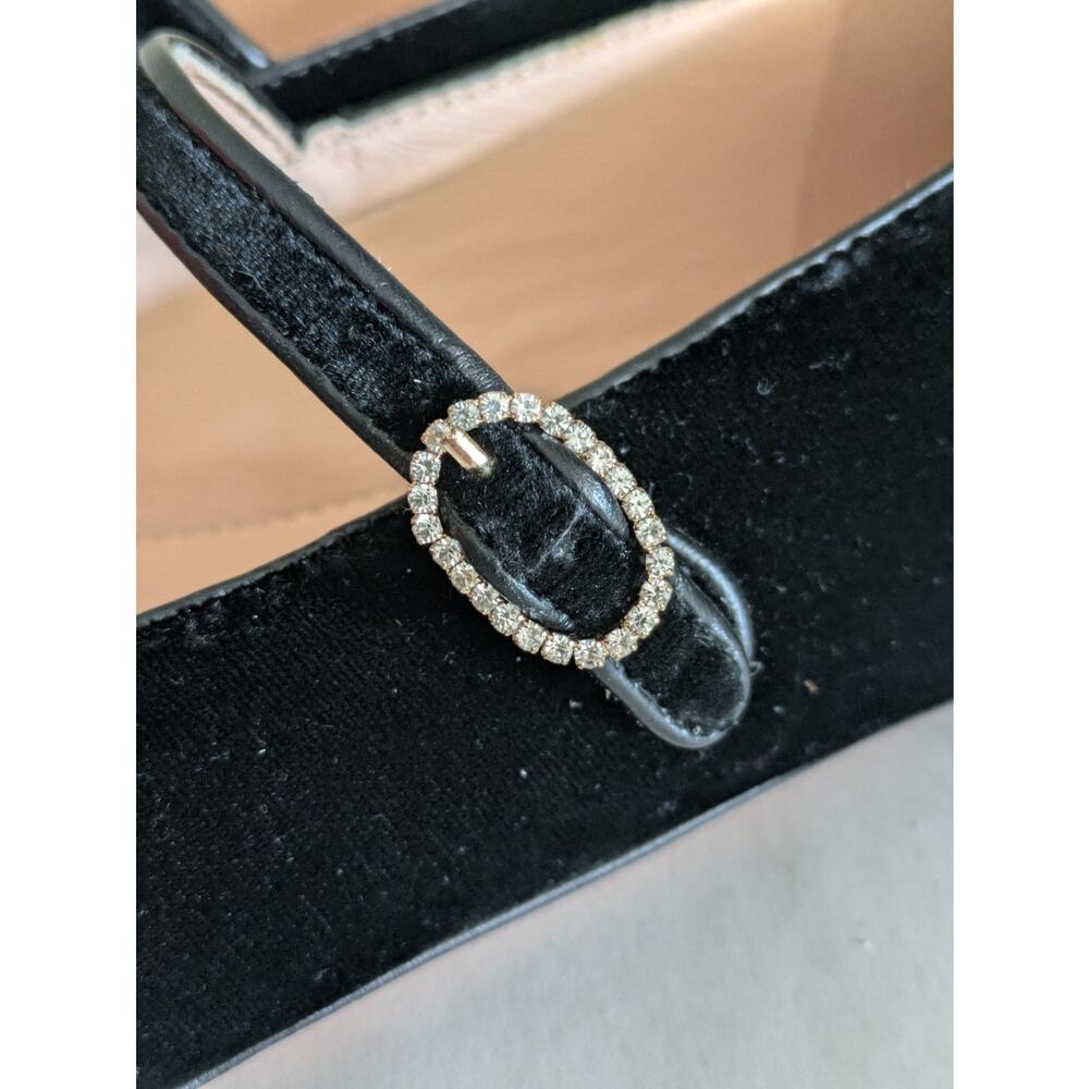 J Crew Anya Mary Jane Flats in Black Velvet Size 7.5 Ballet Buckle Square Toe - Picture 7 of 10